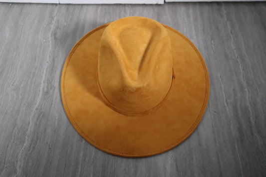PREMIUM Vegan Faux Suede Fedora Hat Stiff Brim - Mustard Yellow