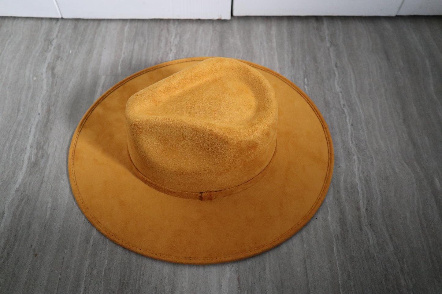 PREMIUM Vegan Faux Suede Fedora Hat Stiff Brim - Mustard Yellow