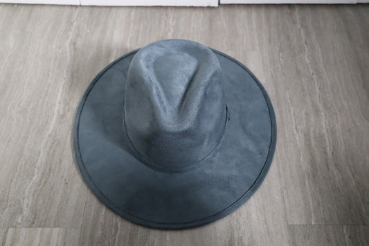 PRE-ORDER Vegan Faux Suede Fedora Hat Stiff Brim - Blue Gray