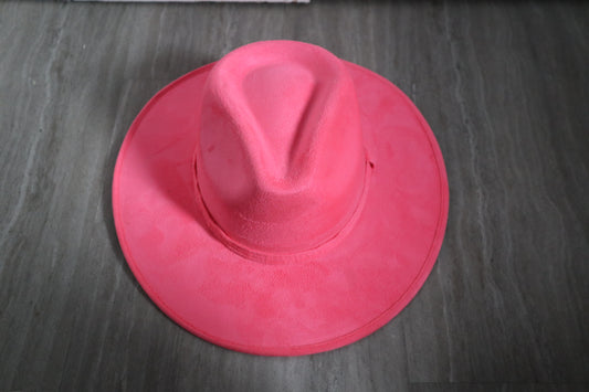 PREMIUM Vegan Faux Suede Fedora Hat Stiff Brim - Hot Pink
