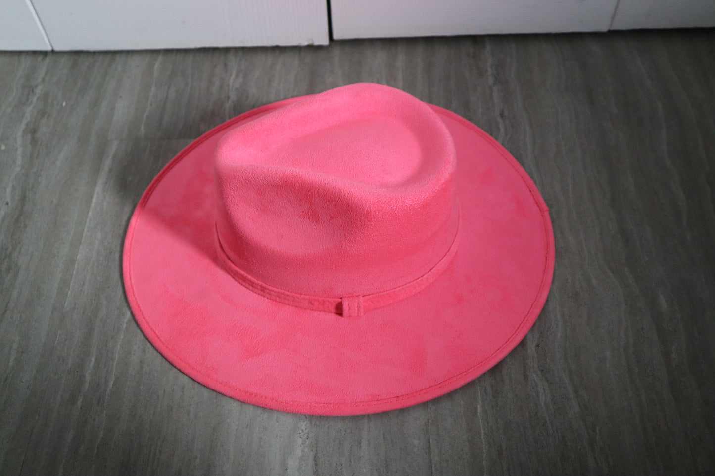 PREMIUM Vegan Faux Suede Fedora Hat Stiff Brim - Hot Pink
