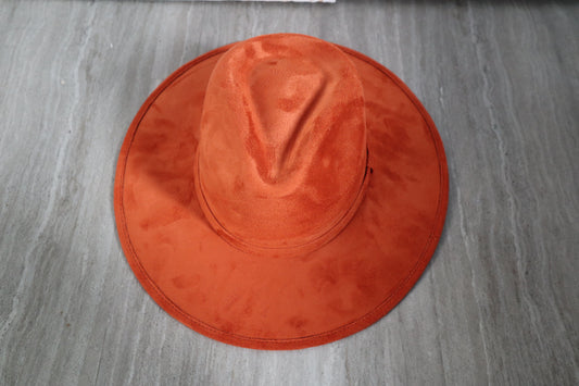 PRE-ORDER Vegan Faux Suede Fedora Hat Stiff Brim - Rust