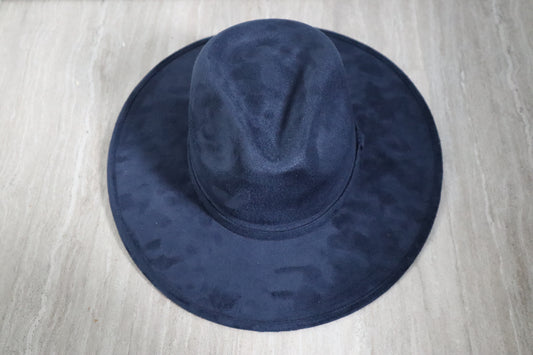 PRE-ORDER Vegan Faux Suede Fedora Hat Stiff Brim - Navy