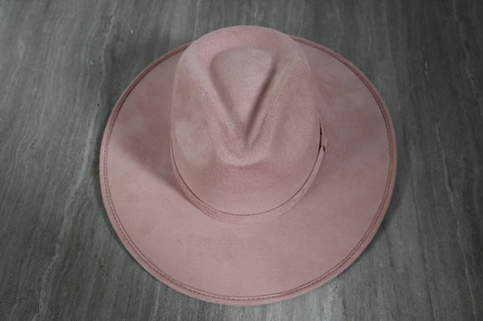 PRE-ORDER Vegan Faux Suede Fedora Hat Stiff Brim - Desert Pink