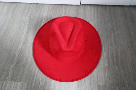 PRE-ORDER Vegan Faux Suede Fedora Hat Stiff Brim - Red