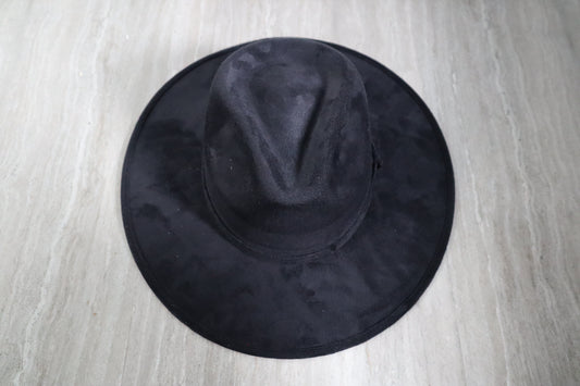 PREMIUM Vegan Faux Suede Fedora Hat Stiff Brim - Black