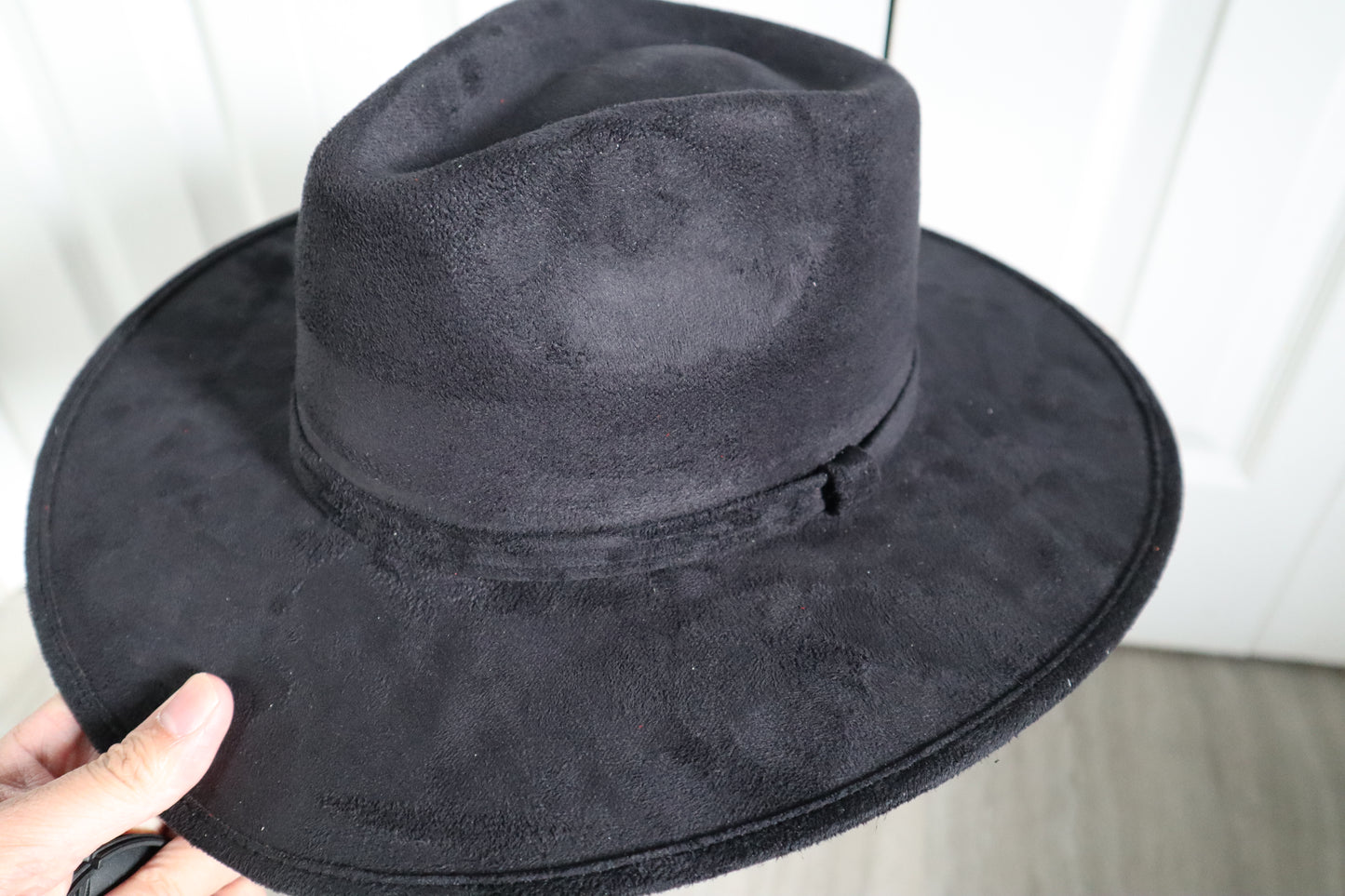 PREMIUM Vegan Faux Suede Fedora Hat Stiff Brim - Black
